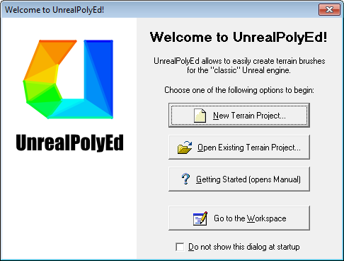 UnrealPolyEd Welcome Screen