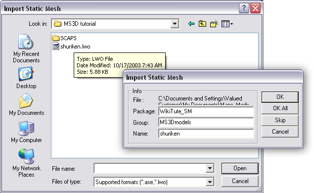 FIG. 15 Static mesh import dialogs