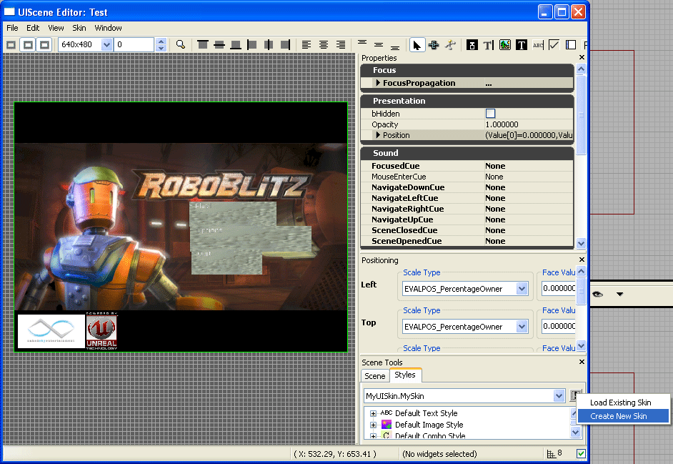So select the Styles Tab, and click on Create New Skin [Yes I know I've already created it, but its sort of like that 'And heres one I already prepared' scenario.
