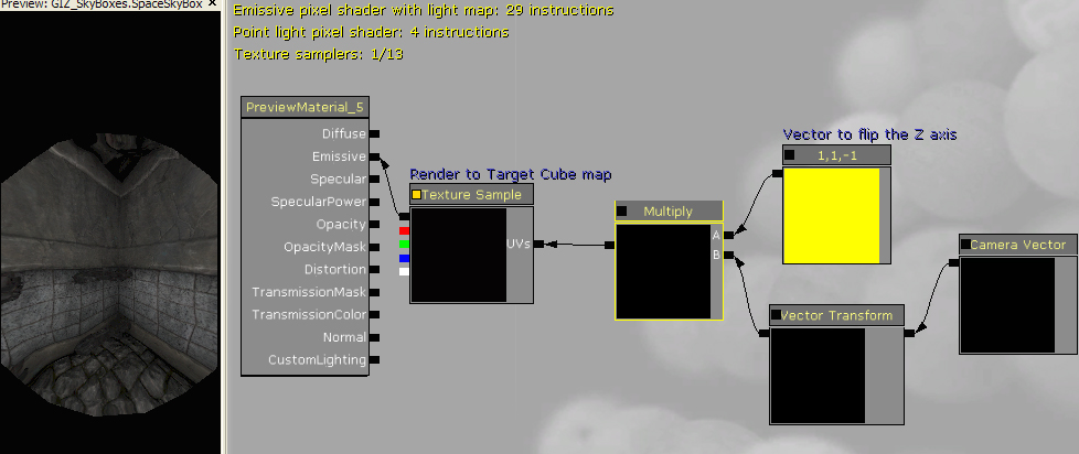 Material setup for the sky box cube map