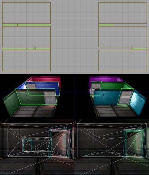 The same geometry with different portals, in the editor and in-game.